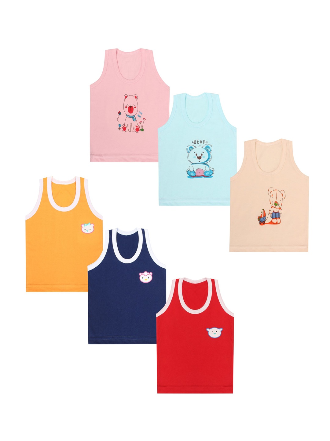 

Superminis Infant Kids Pack of 6 Pure Cotton Innerwear Vests, Red