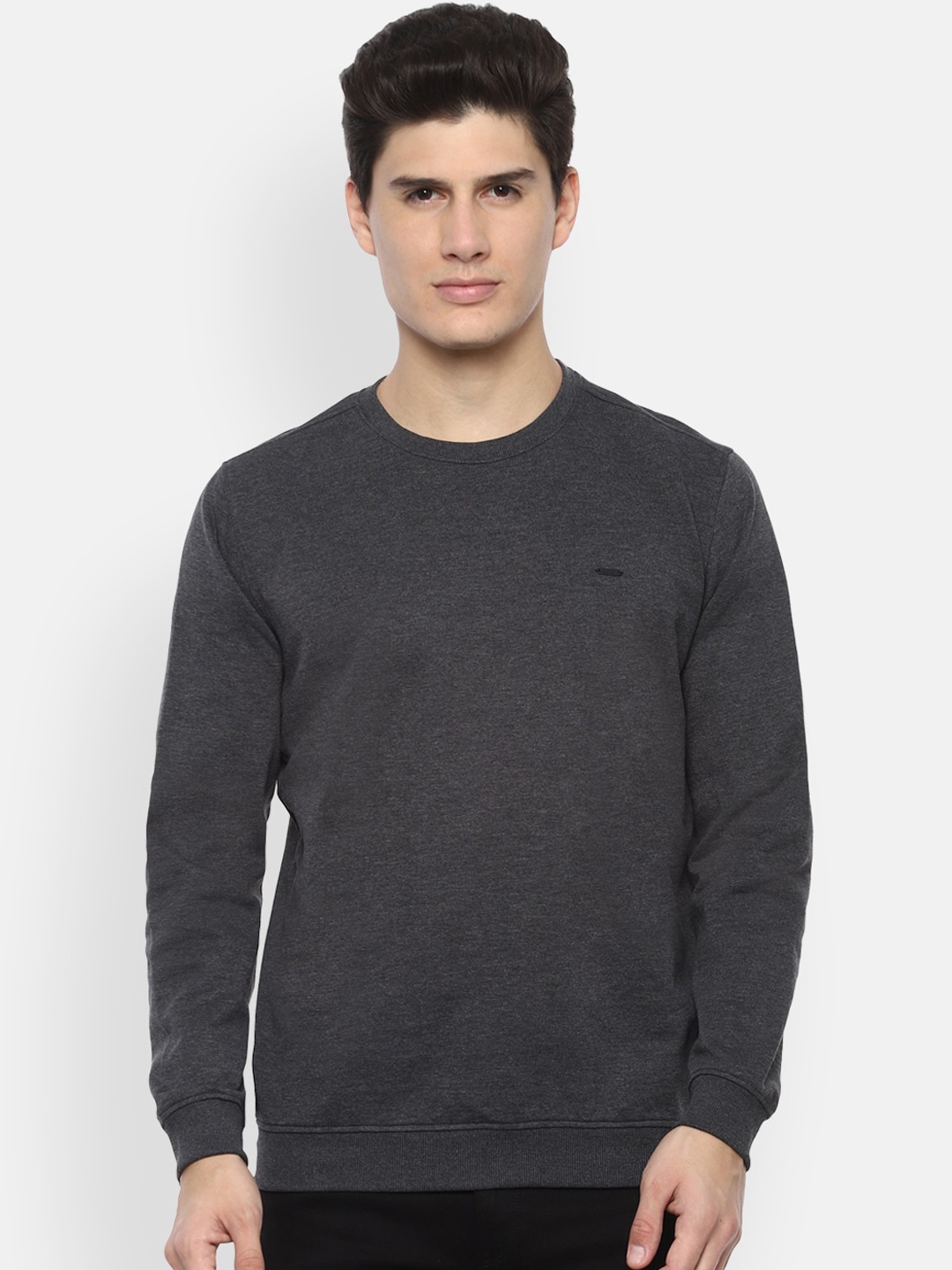 Van Heusen Sport Men Charcoal Grey Solid Sweatshirt