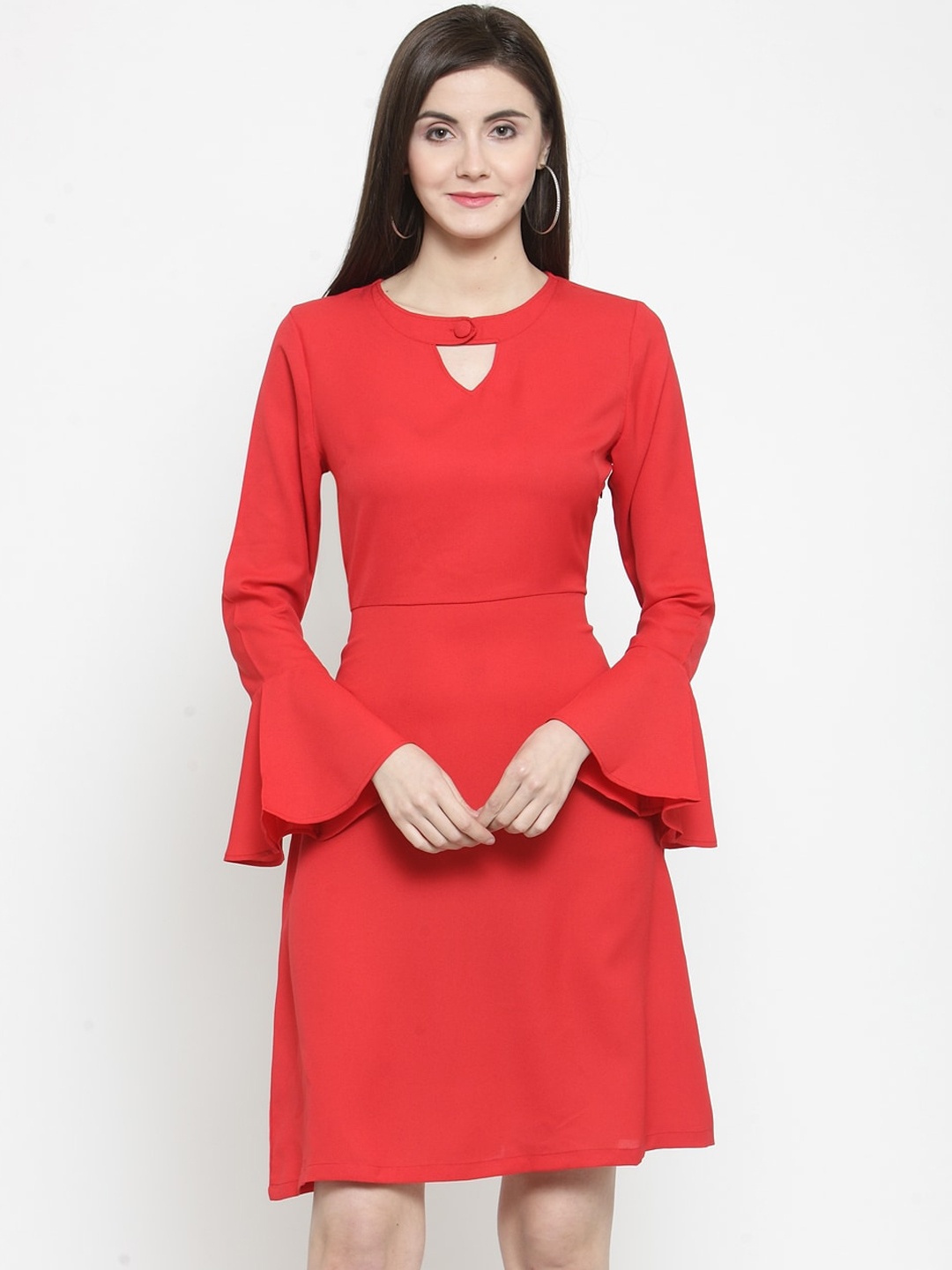 

Purple State Women Red Solid Fit and Flare Dress