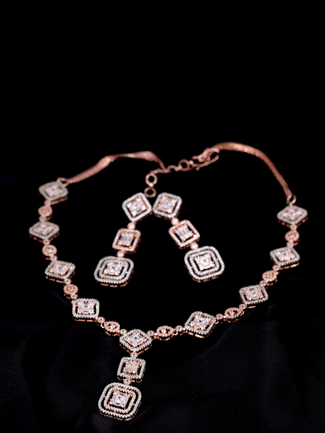 

Saraf RS Jewellery Rose Gold Plated American Diamond Jewellery Set