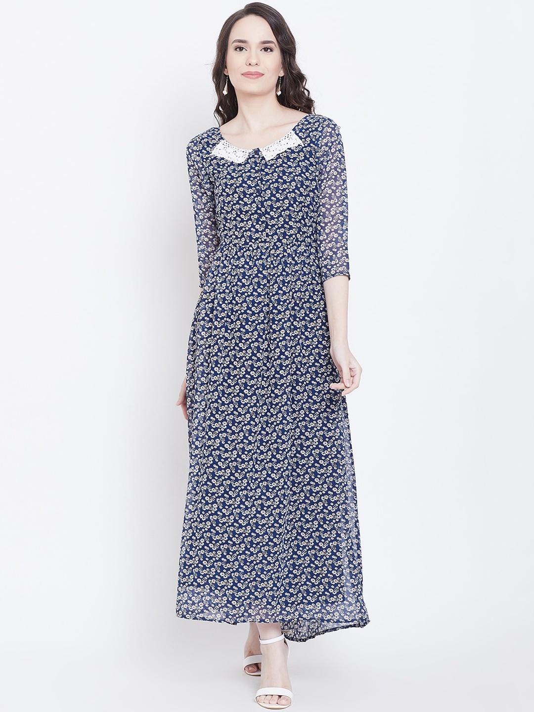 

DODO & MOA Women Navy Blue Printed Maxi Dress