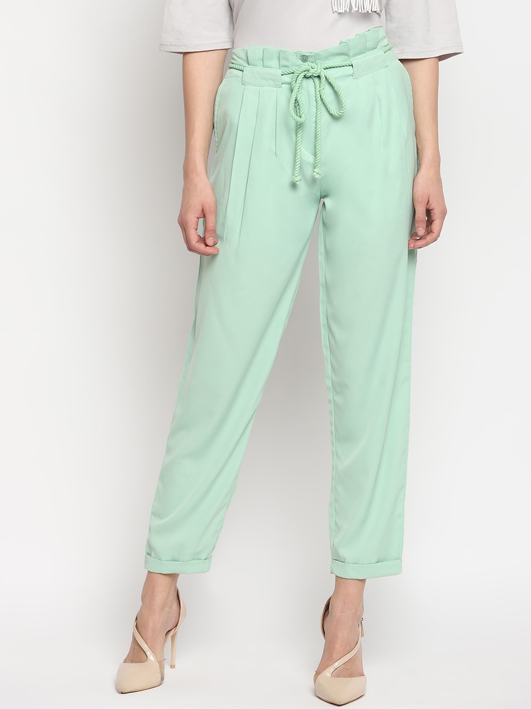 

OTORVA Women Green Straight Fit Solid Regular Trousers