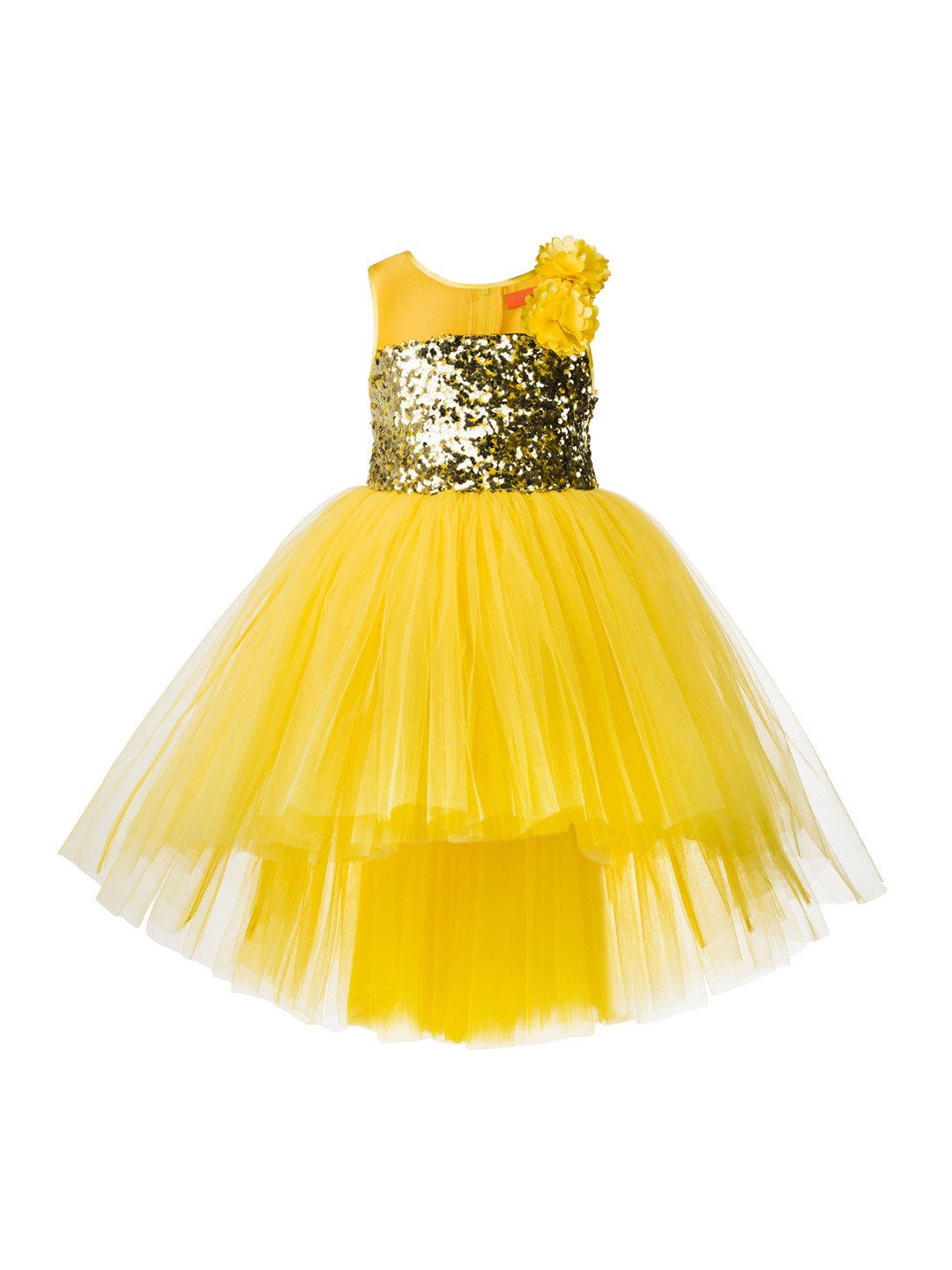 

Toy Balloon kids Girls Yellow & Golden Sequinned High-Low Corsage Maxi Dress