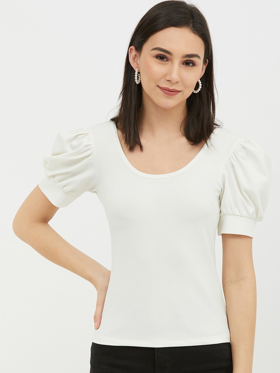 

Harpa White Puff Sleeves Regular Top
