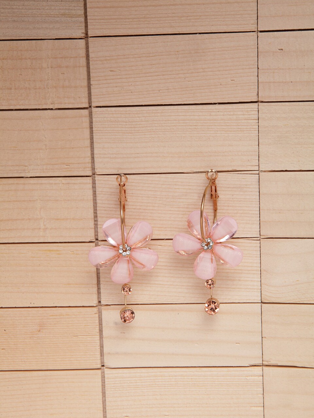 

Shining Diva Fashion Pink Floral Hoop Earrings