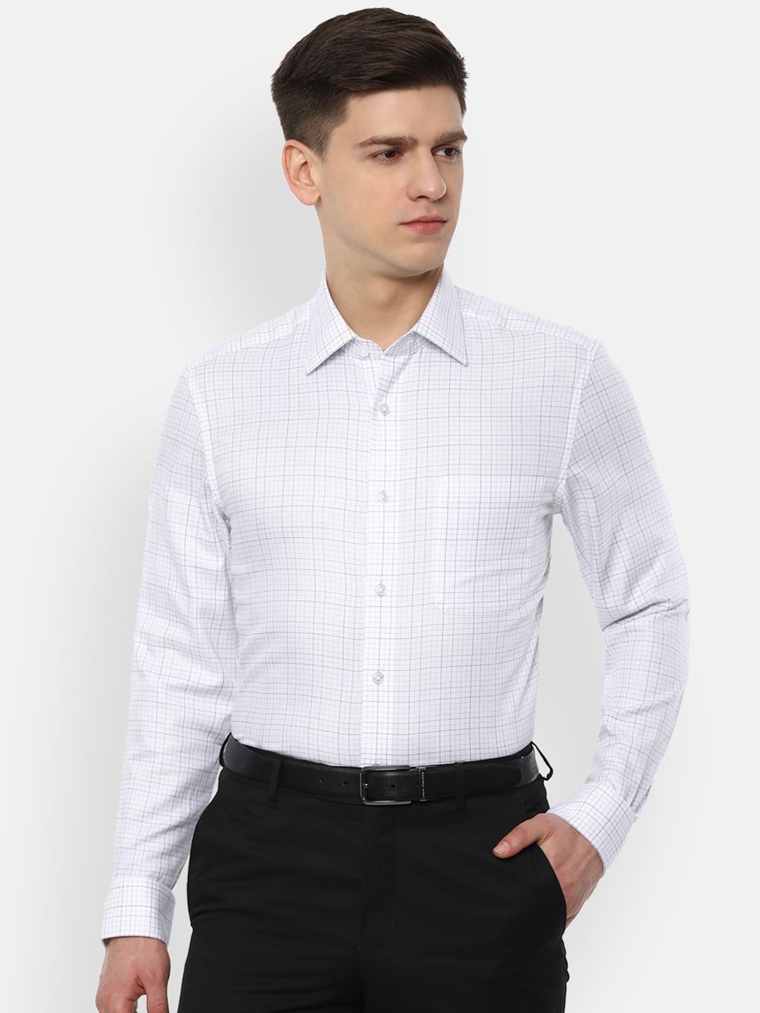 

Louis Philippe Permapress Men White & Grey Regular Classic Fit Checked Formal Shirt