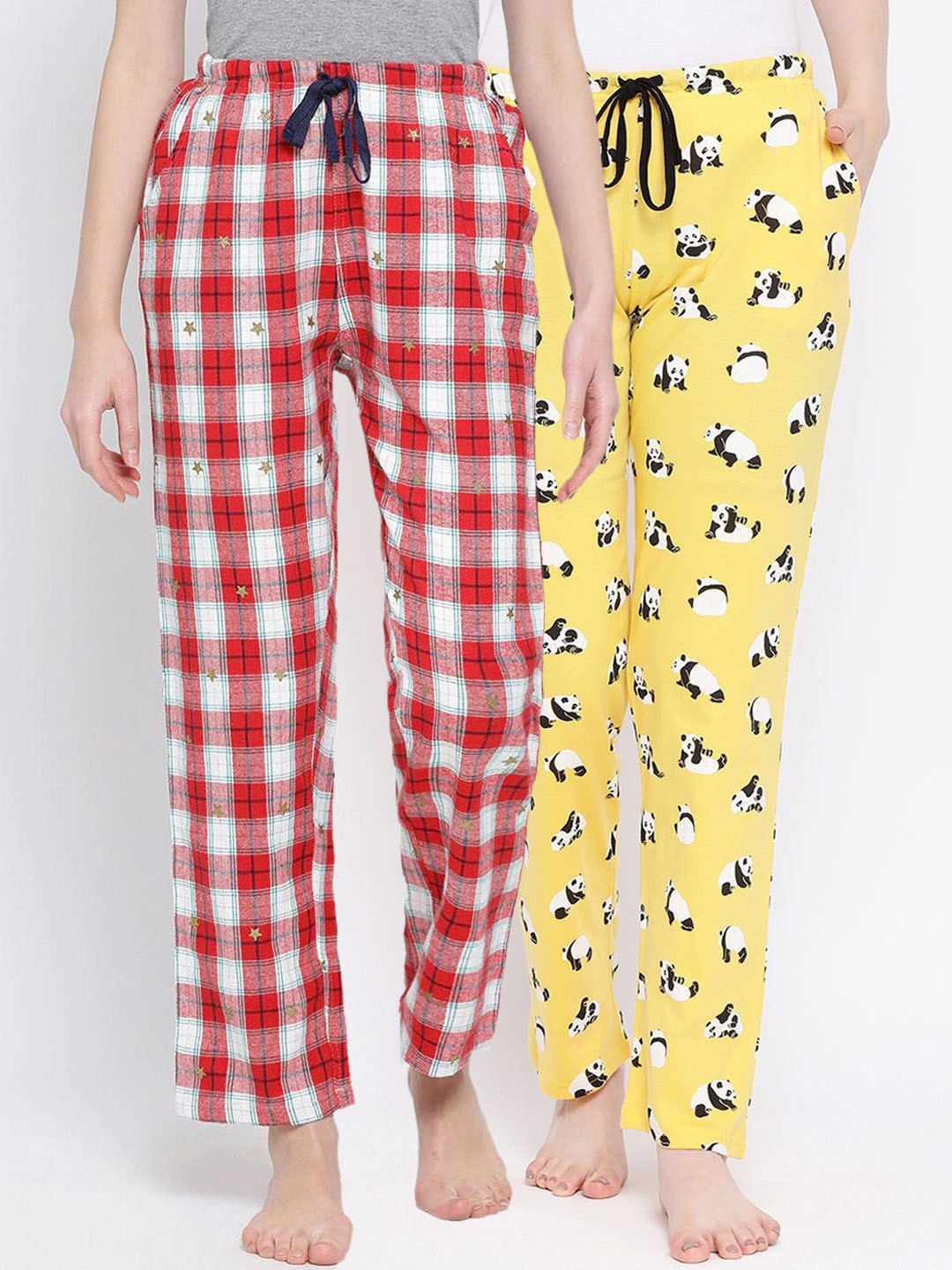 

Kanvin Women Pack Of 2 Printed Lounge Pants, Yellow