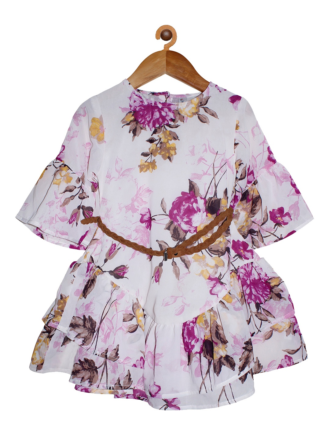

KiddoPanti Girls White Printed Fit and Flare Dress