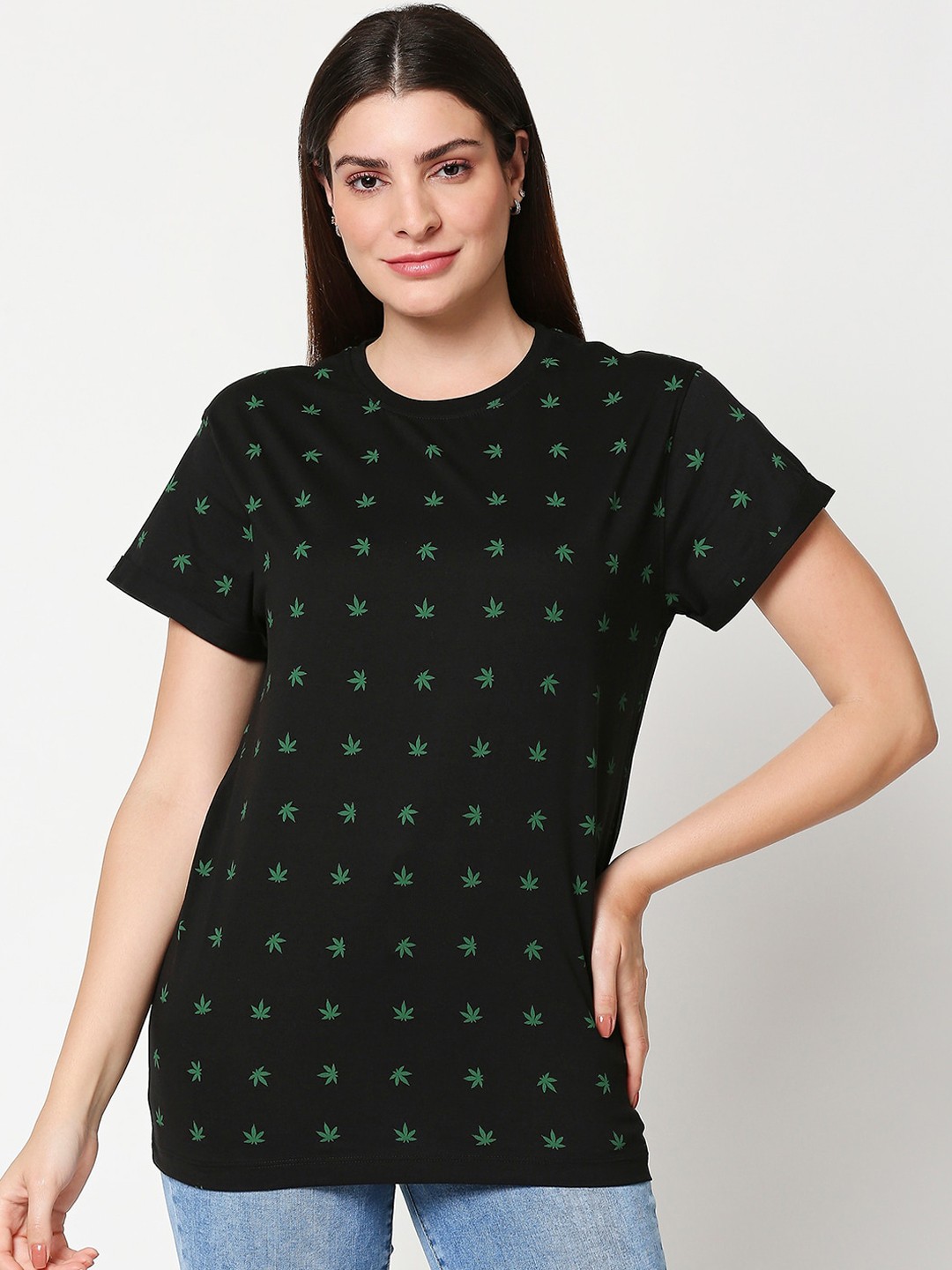 

Bewakoof Women Black & Green Printed T-shirt