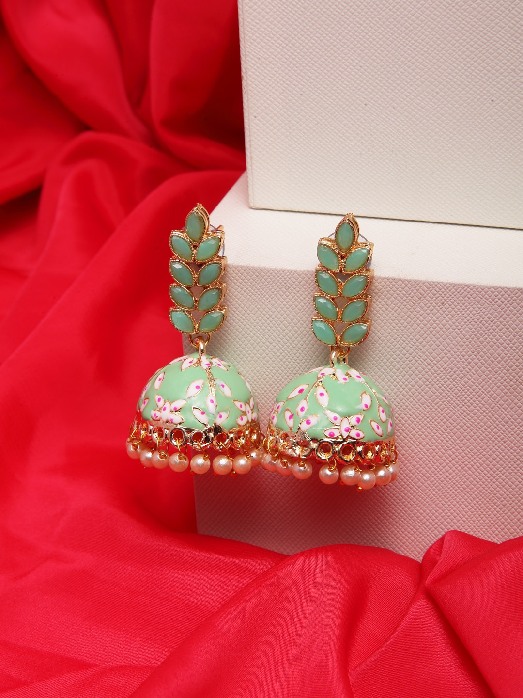 Shining Diva Green Dome Shaped Jhumkas