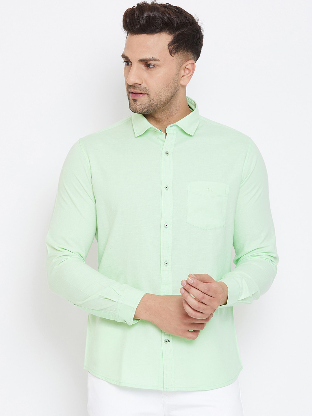 

Canary London Men Green Slim Fit Solid Casual Shirt