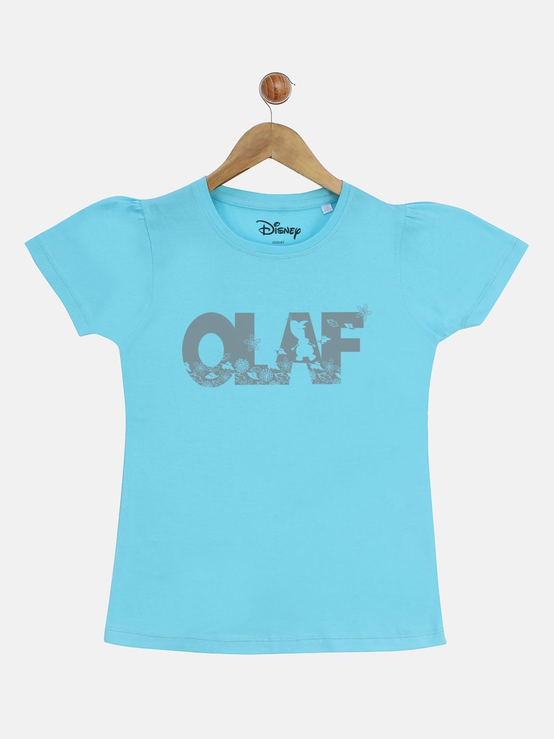 

YK Disney Girls Blue Frozen Olaf Print Round Neck Puff Sleeves T-shirt