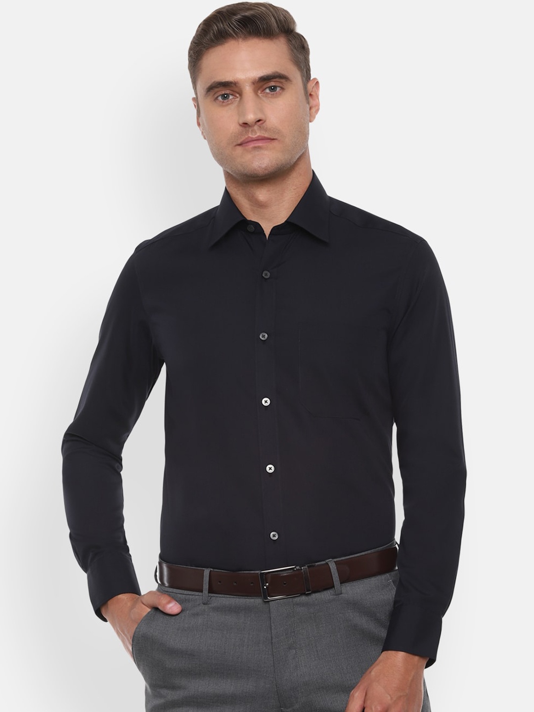 

Louis Philippe Permapress Men Black Cotton Regular Fit Solid Formal Shirt