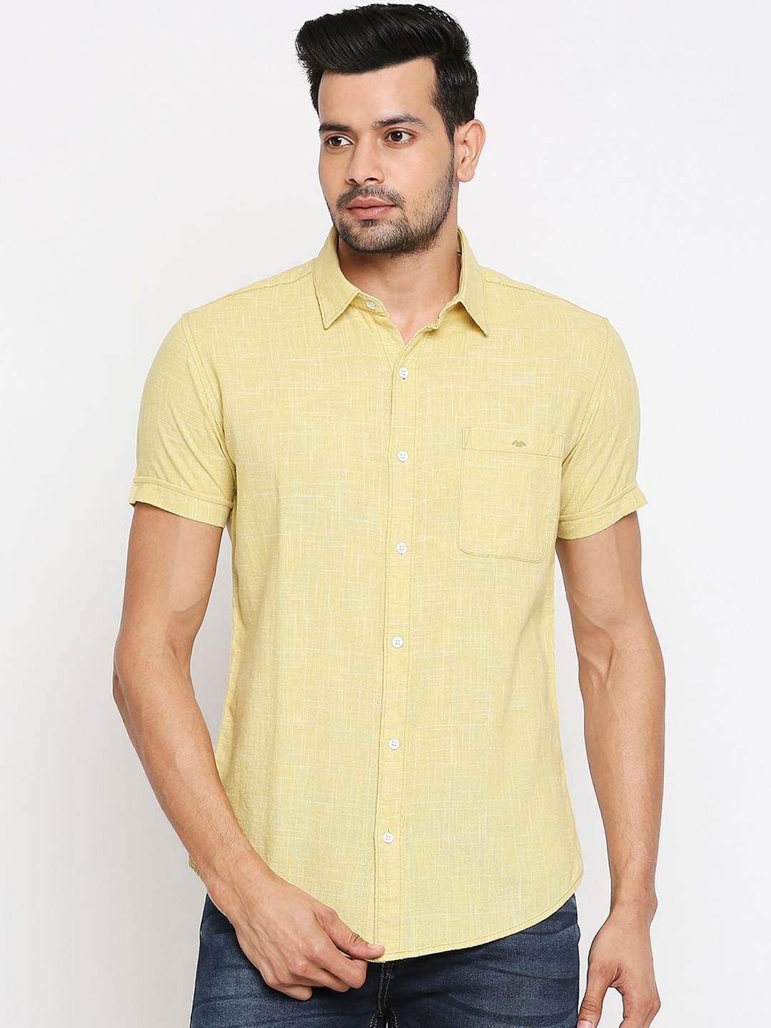 

Mufti Men Yellow Slim Fit Printed Casual Shirt