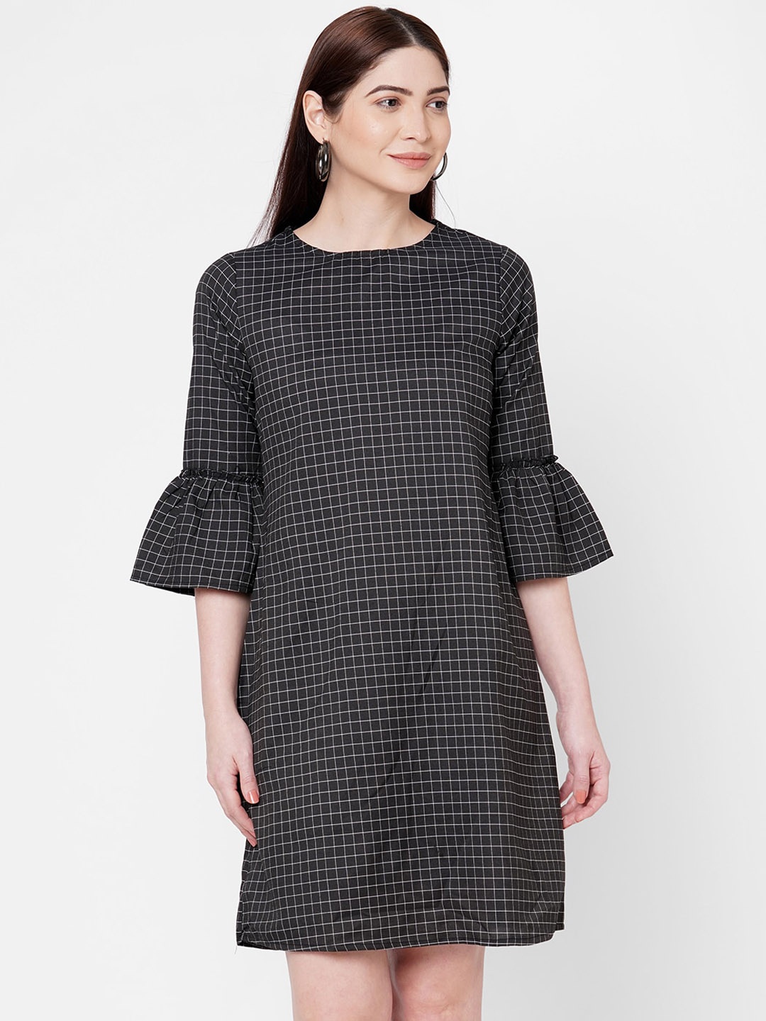

109F Women Black & White Checked Shift Dress