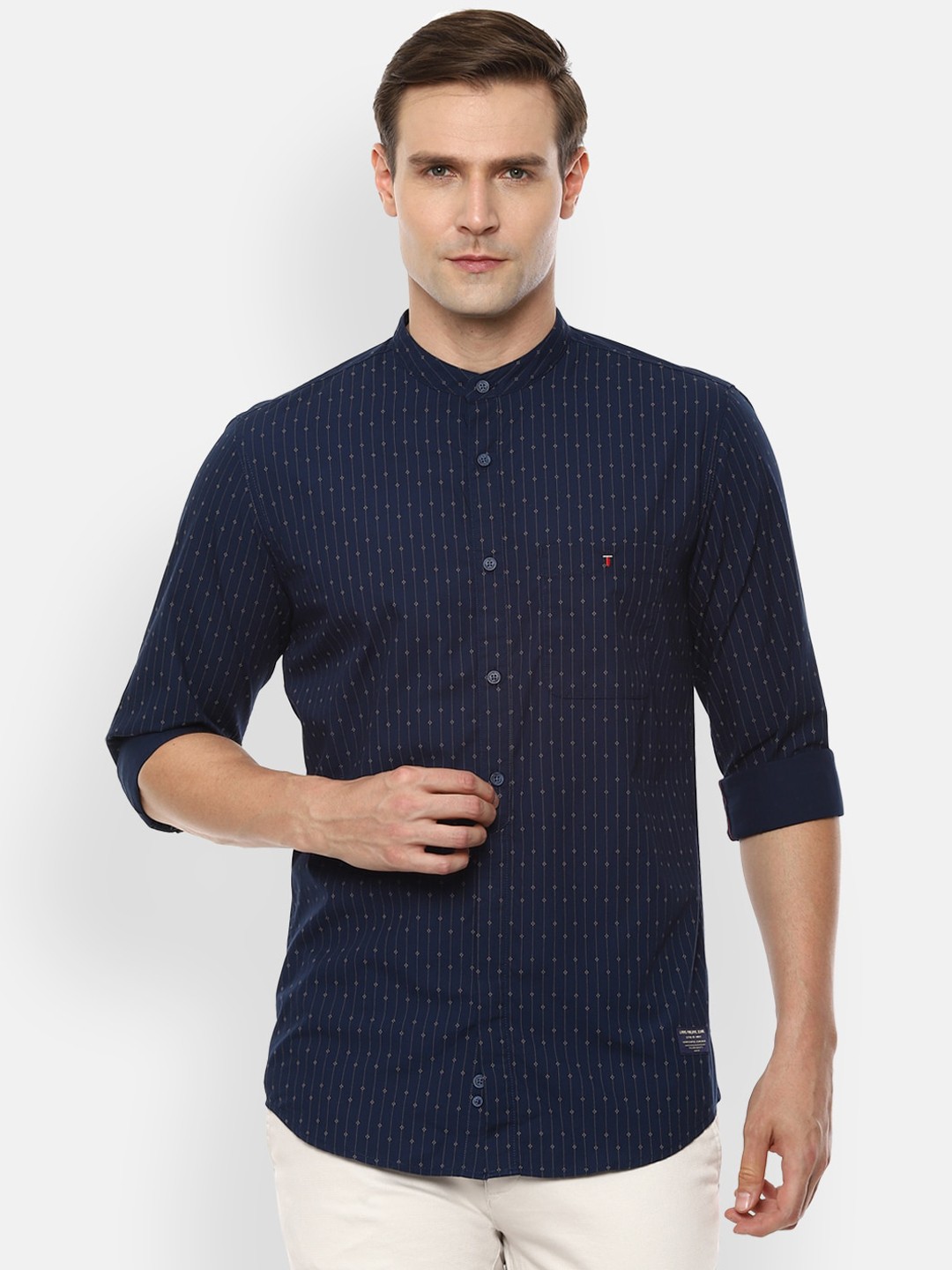 

Louis Philippe Jeans Men Navy Blue Super Slim Fit Self-Design Casual Shirt