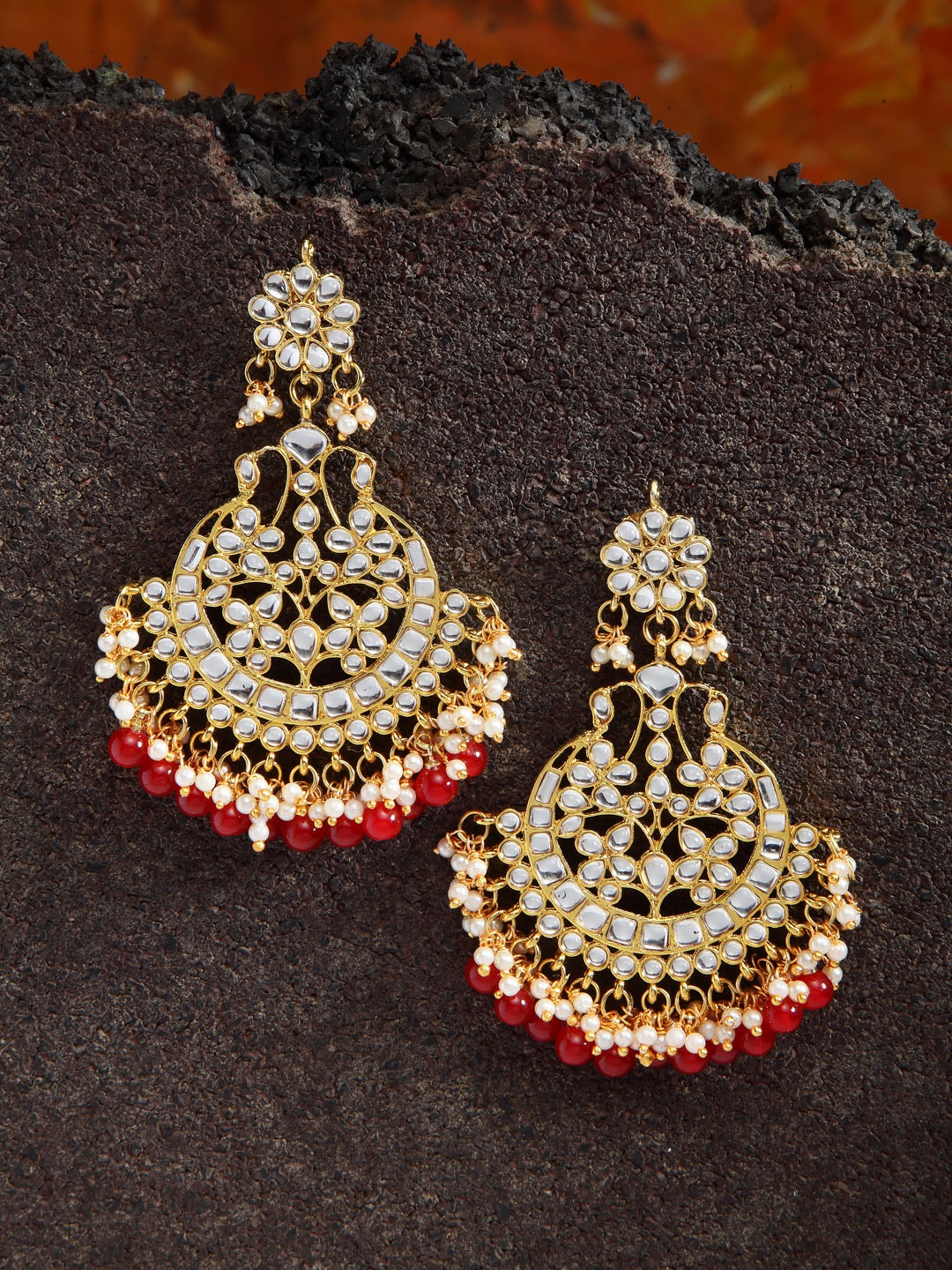 

Shining Diva Red Crescent Shaped Chandbalis