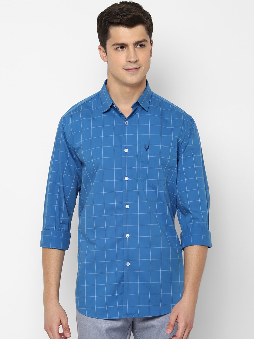 

Allen Solly Men Blue & White Slim Fit Checked Casual Shirt