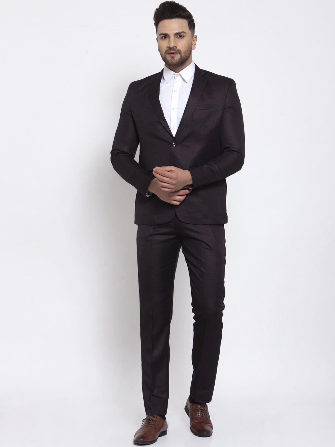 

Wintage Men Coffee Brown Solid Single-Breasted Formal Two-Piece Suit