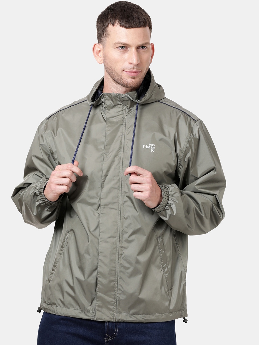 

t-base Men Olive Green Solid Waterproof Rain Jacket