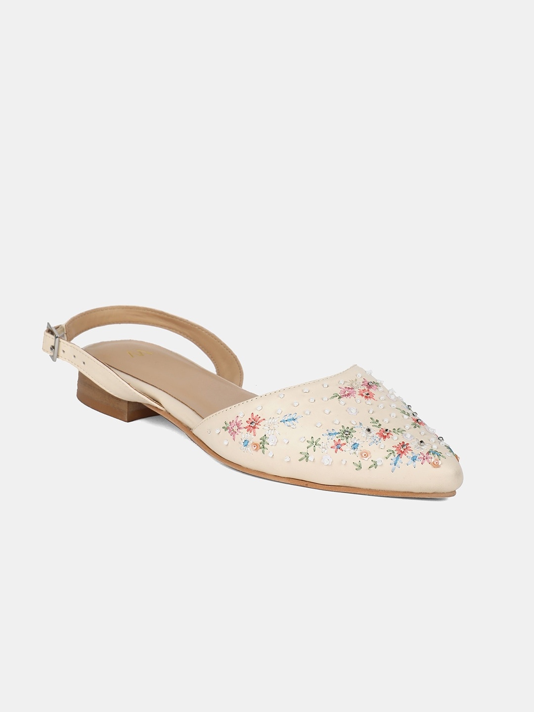 

W The Folksong Collection Women Off-White Embroidered PU Ballerinas