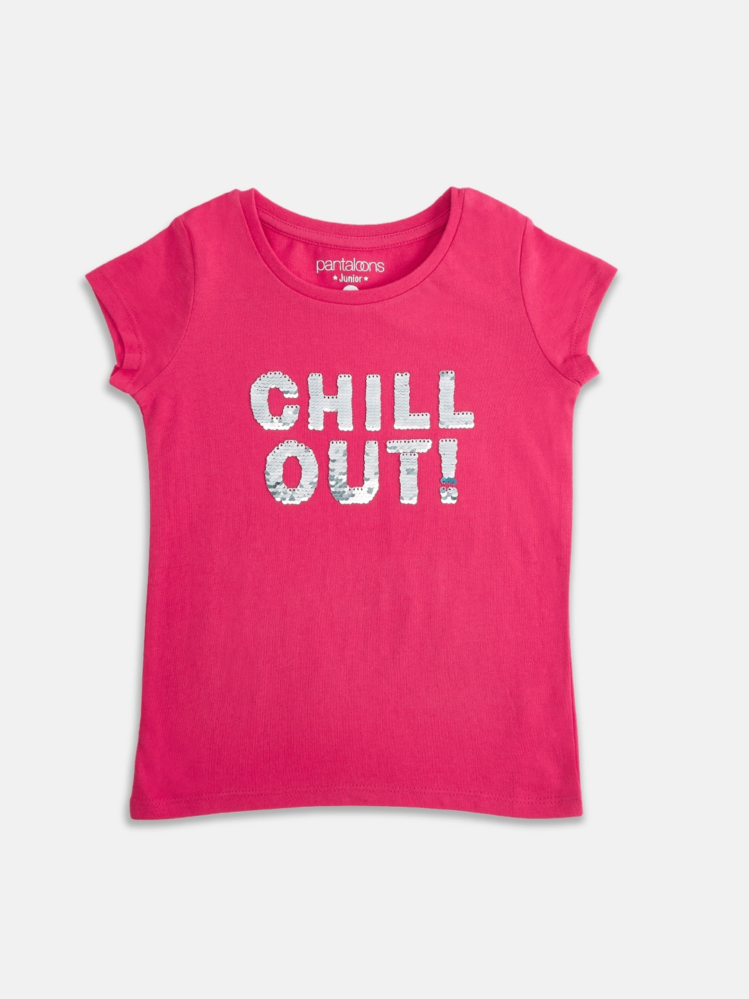 

Pantaloons Junior Girls Fuchsia Pink Printed Round Neck Pure Cotton T-shirt