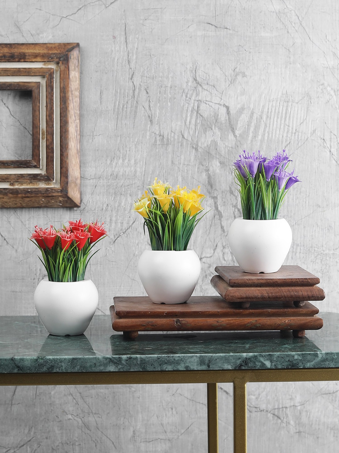 

FOLIYAJ Set Of 3 Lily Flowers With Pot, Green