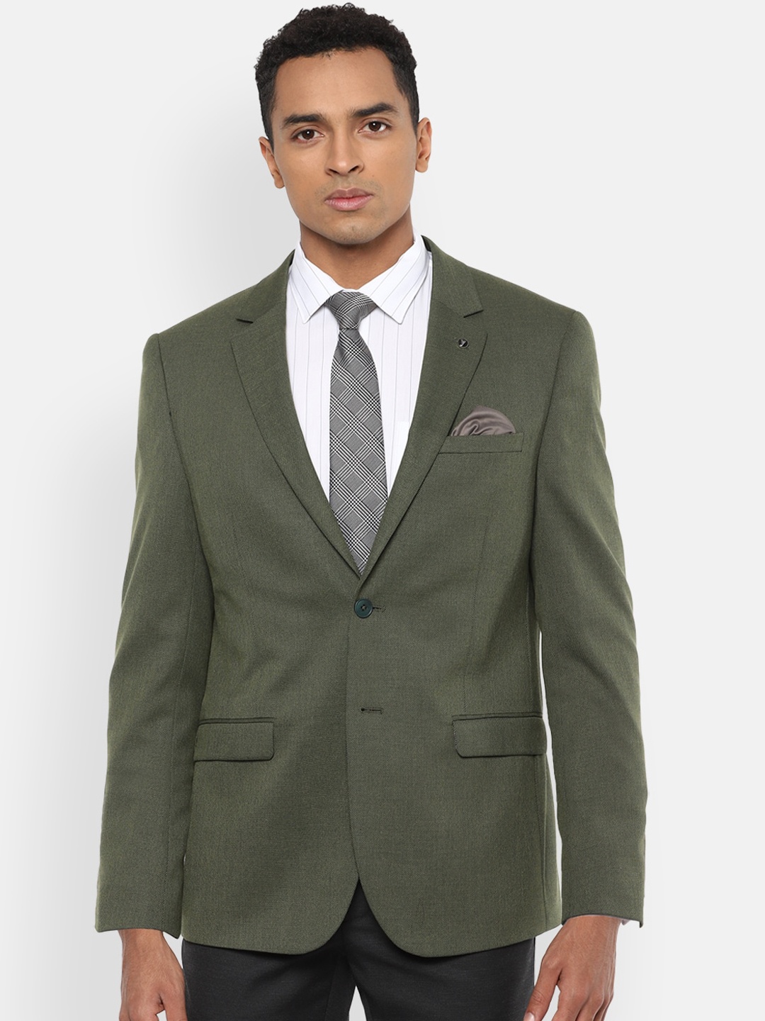 

Van Heusen Men Olive Green Solid Slim-Fit Single-Breasted Formal Blazer