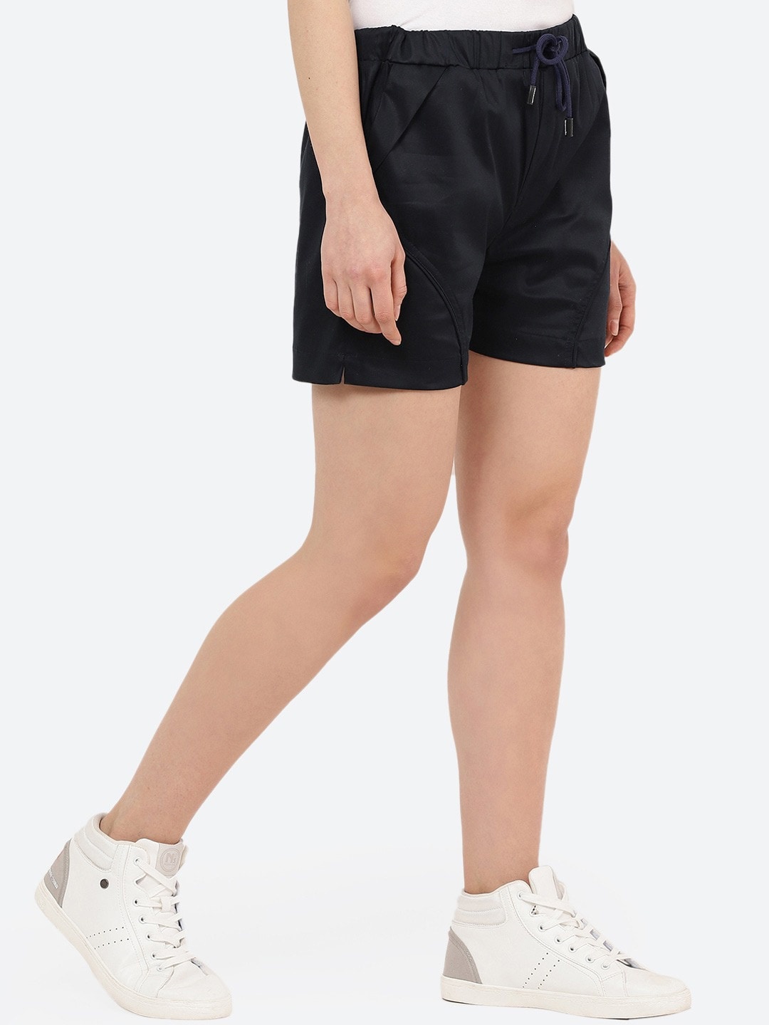 

Indietoga Women Navy Blue Solid Cotton Skinny Fit Plus Size Regular Shorts