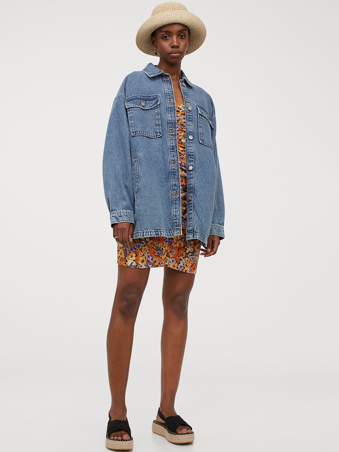 

H&M Women Blue Oversized Shirt Jacket