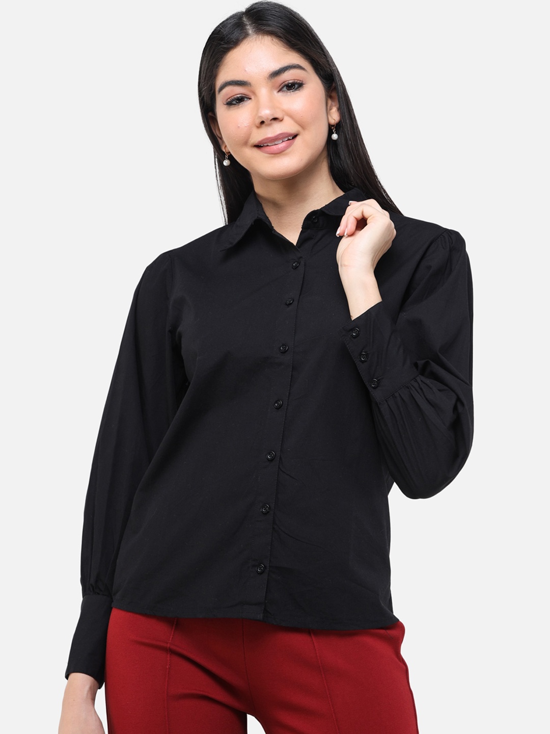 

DECHEN Women Black Regular Fit Solid Casual Shirt