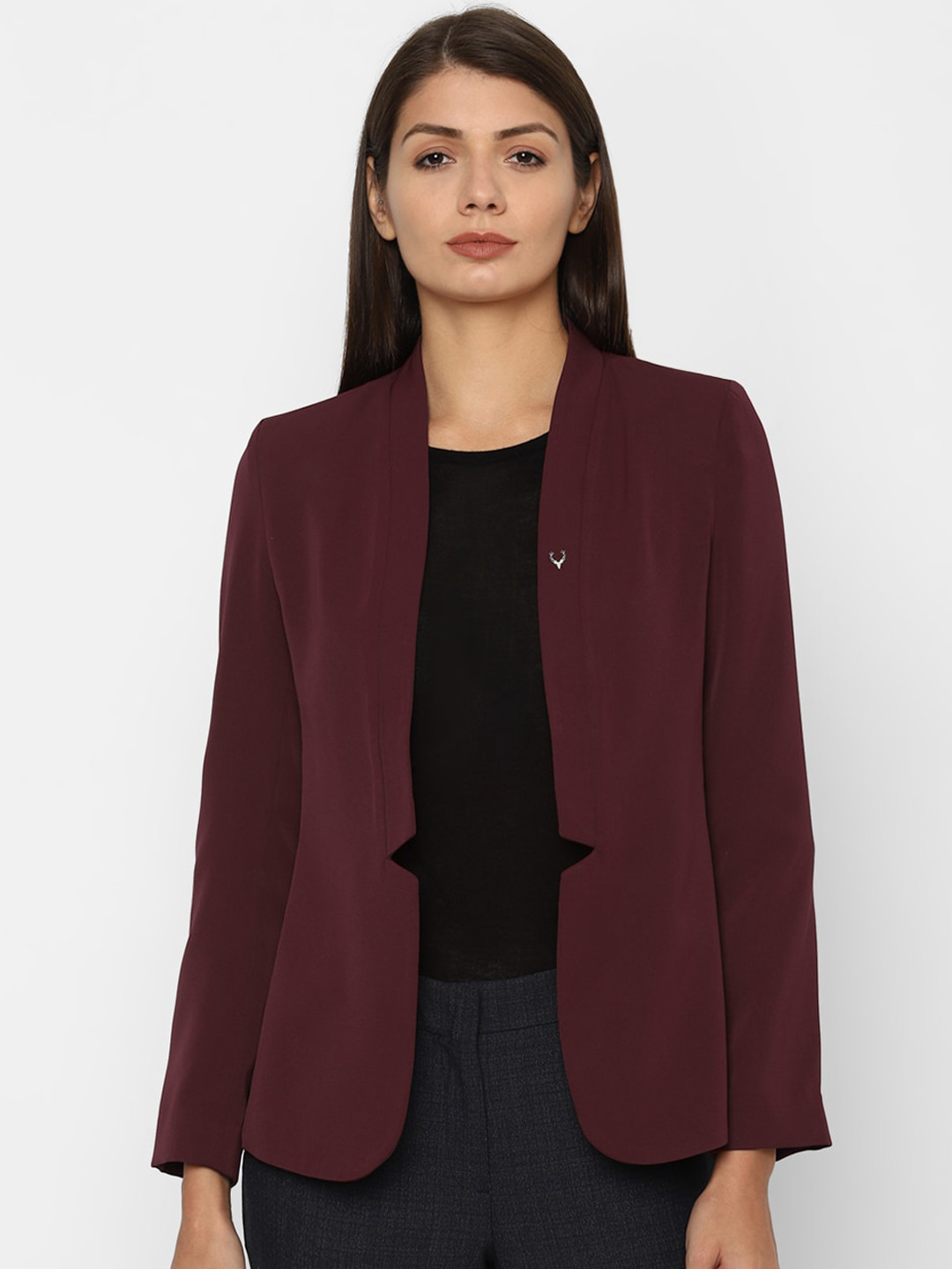 

Allen Solly Woman Women Maroon Solid Single-Breasted Open-Front Formal Blazer
