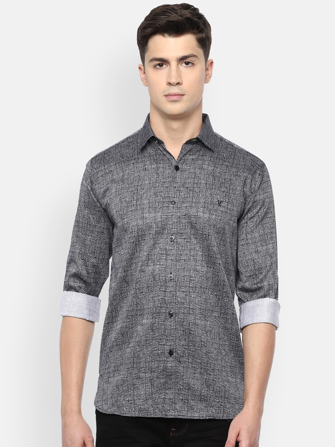 

V Dot Men Grey Slim Fit Printed Casual Shirt