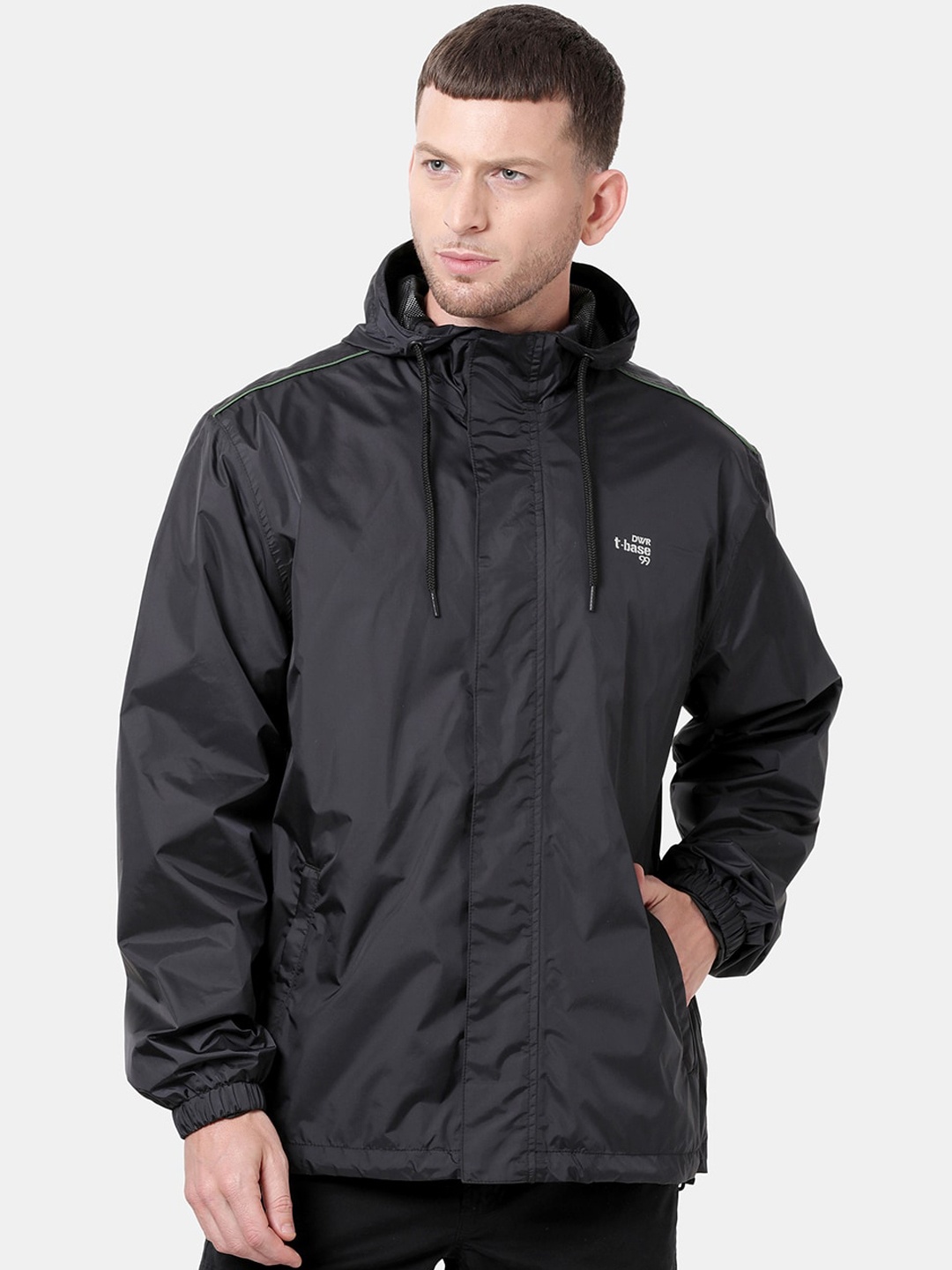 

t-base Men Black Solid Waterproof Rainwear Jacket