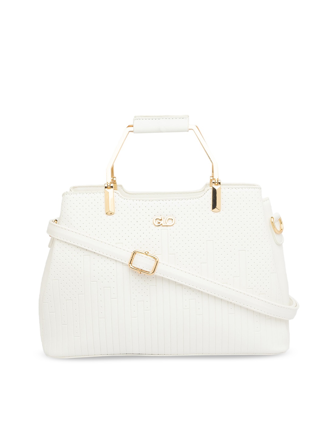 

Globus White Self Design Handheld Bag