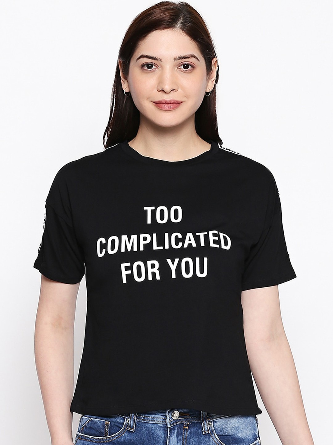 

People Black Printed Pure Cotton Regular Crop Top