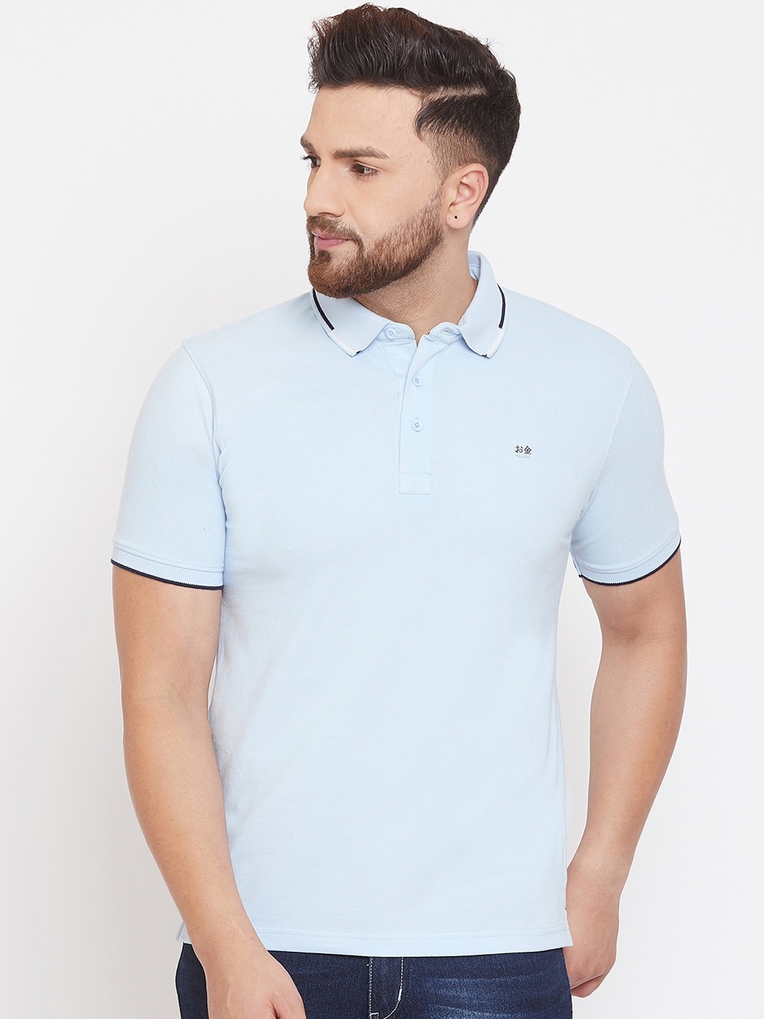 

Okane Men Blue Solid Polo Collar T-shirt