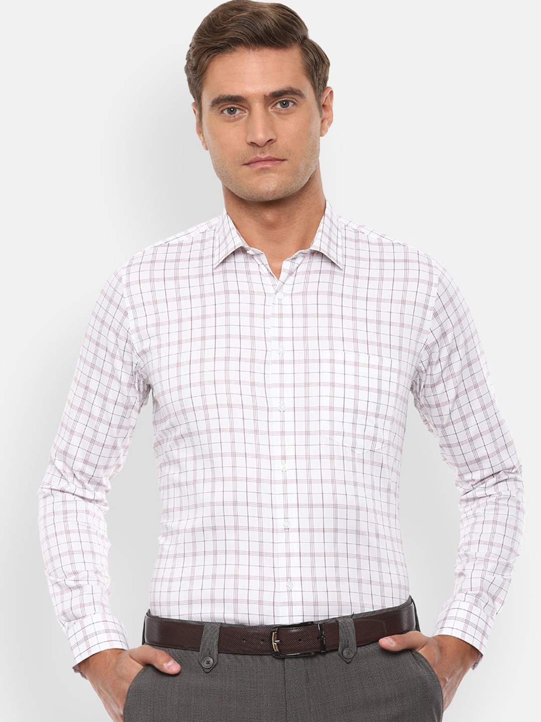 

Van Heusen Men White & Maroon Slim Fit Checked Formal Shirt