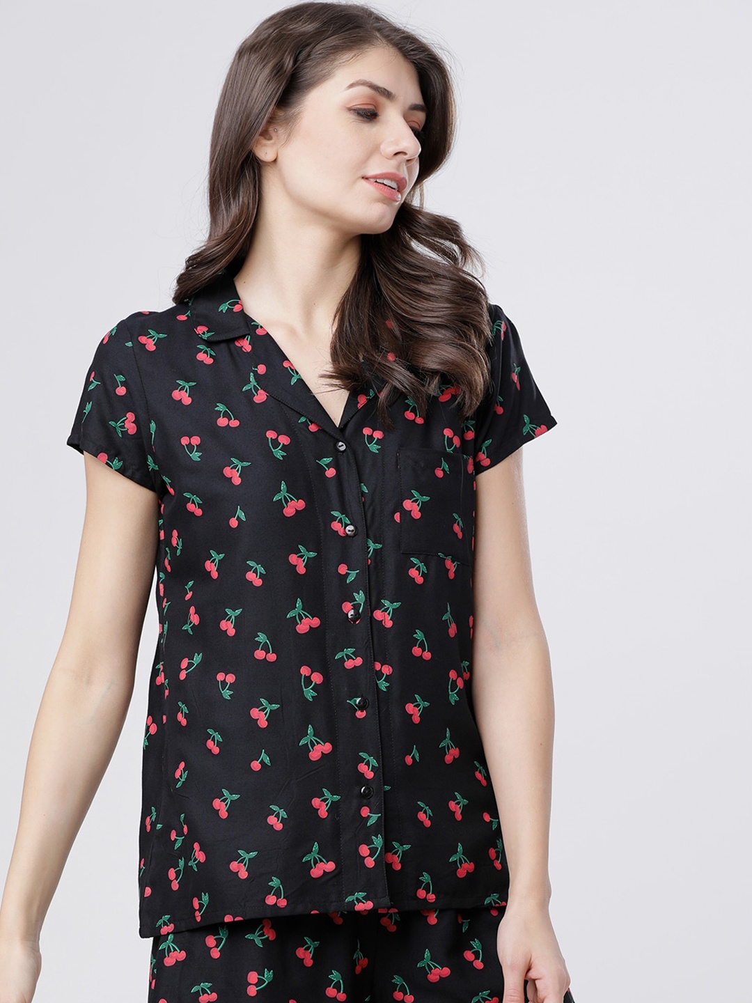 Tokyo Talkies Women Black & Red Printed Sleep Shirt