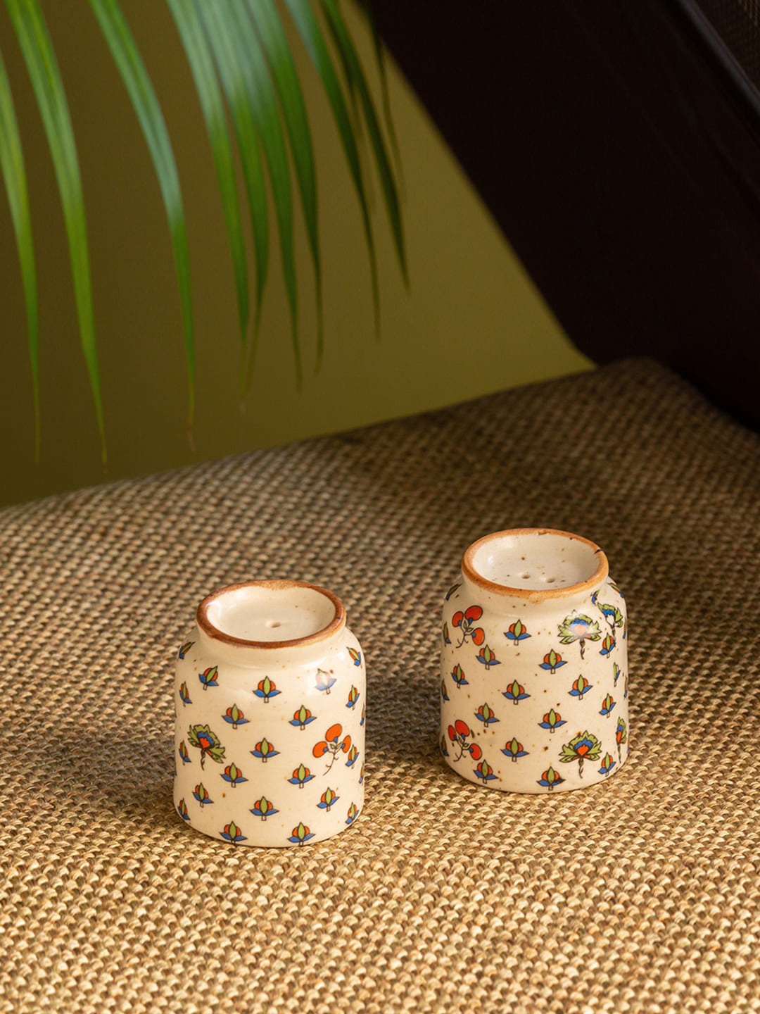

ExclusiveLane Set Of 2 White Orange Handcrafted Ceramic Salt Pepper Shakers