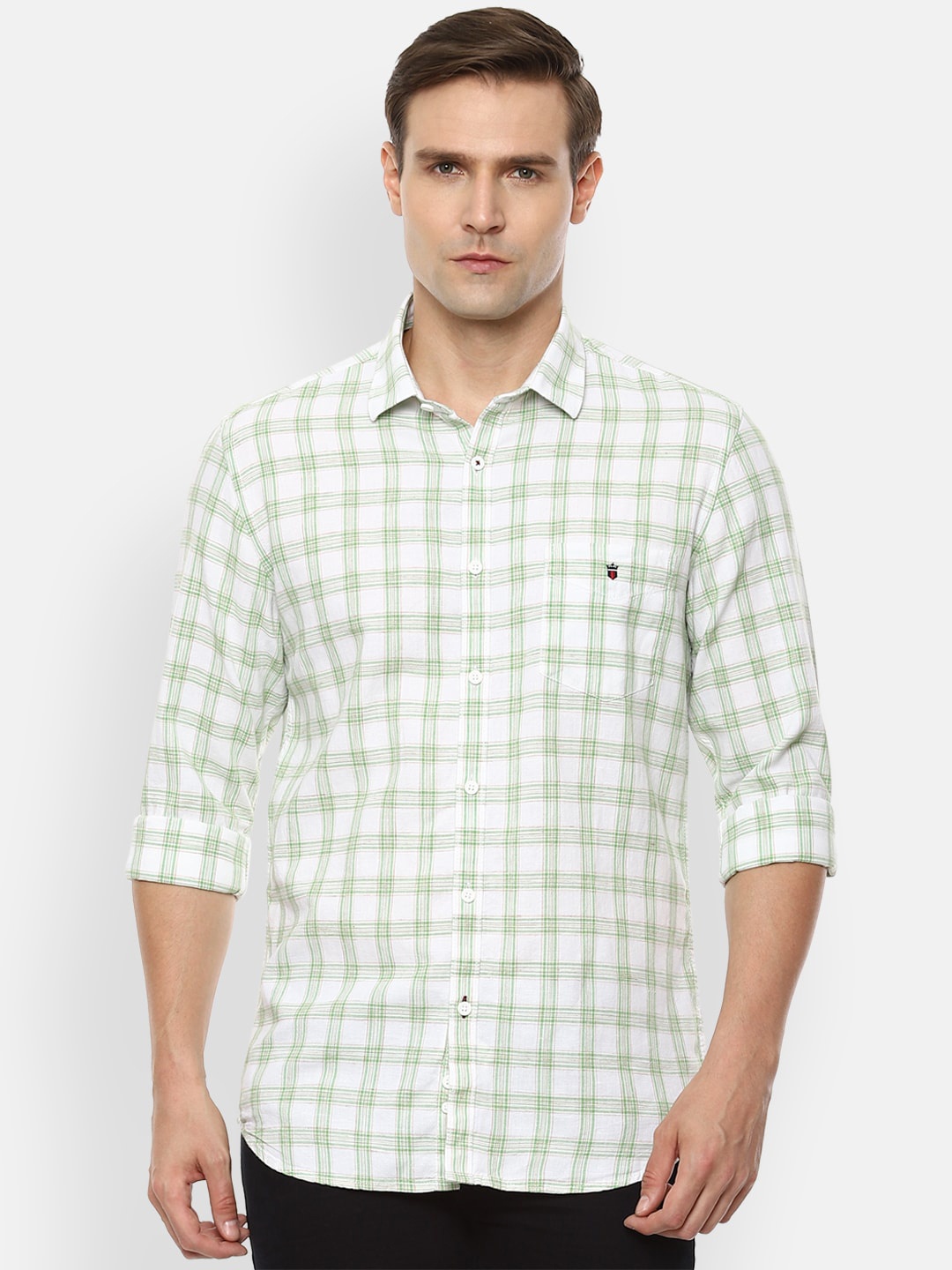 

Louis Philippe Sport Men White & Green Slim Fit Checked Casual Shirt