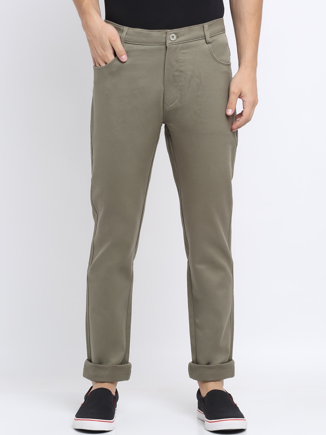 

Rodamo Men Olive Green Slim Fit Mid-Rise Clean Look Stretchable Jeans