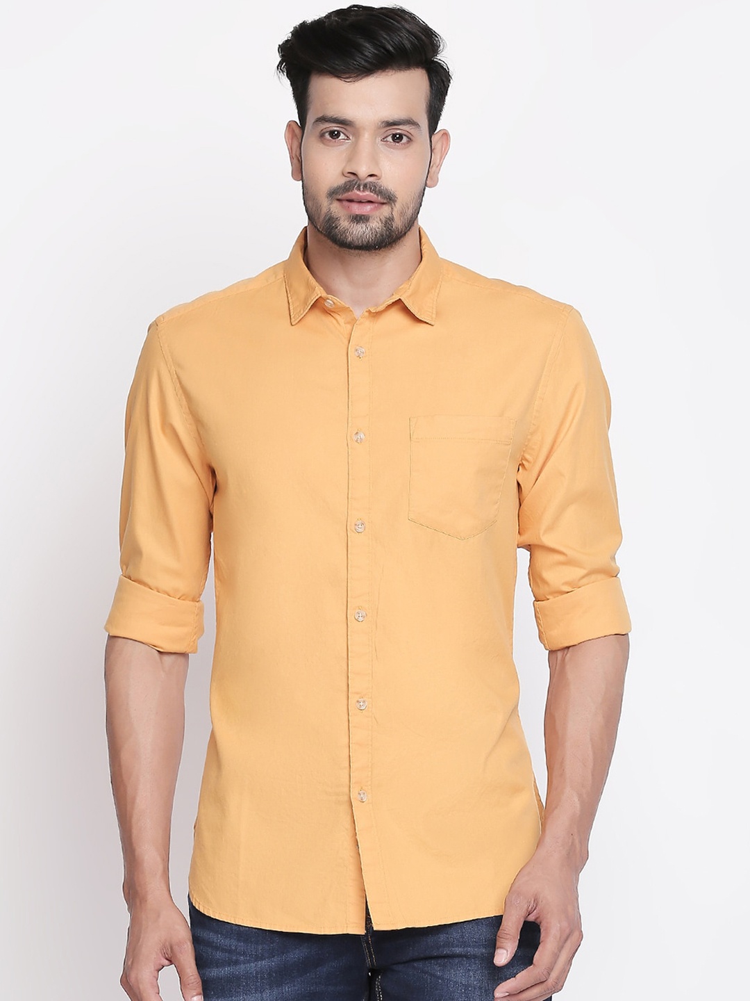 

BYFORD by Pantaloons Men Yellow Slim Fit Solid Casual Shirt