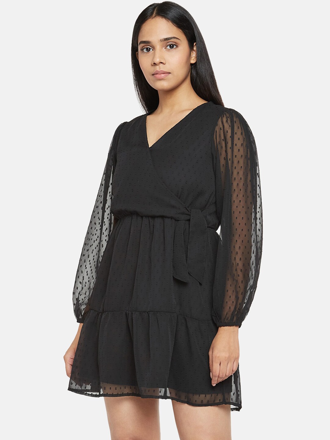 

People Women Black Self Design Fit and Flare Dress
