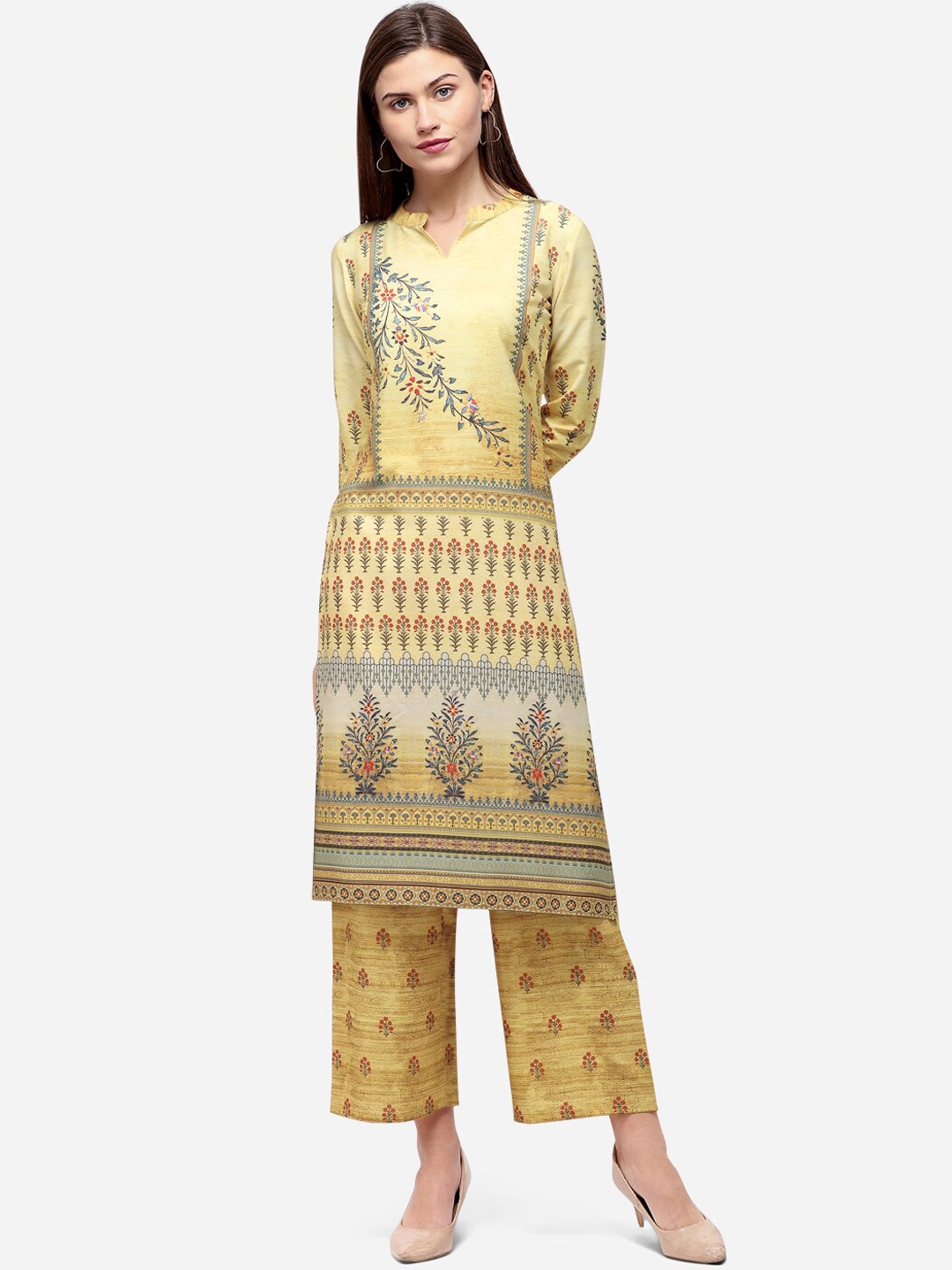 

SANISA Women Yellow & Green Ethnic Motifs Print Kurta with Trousers