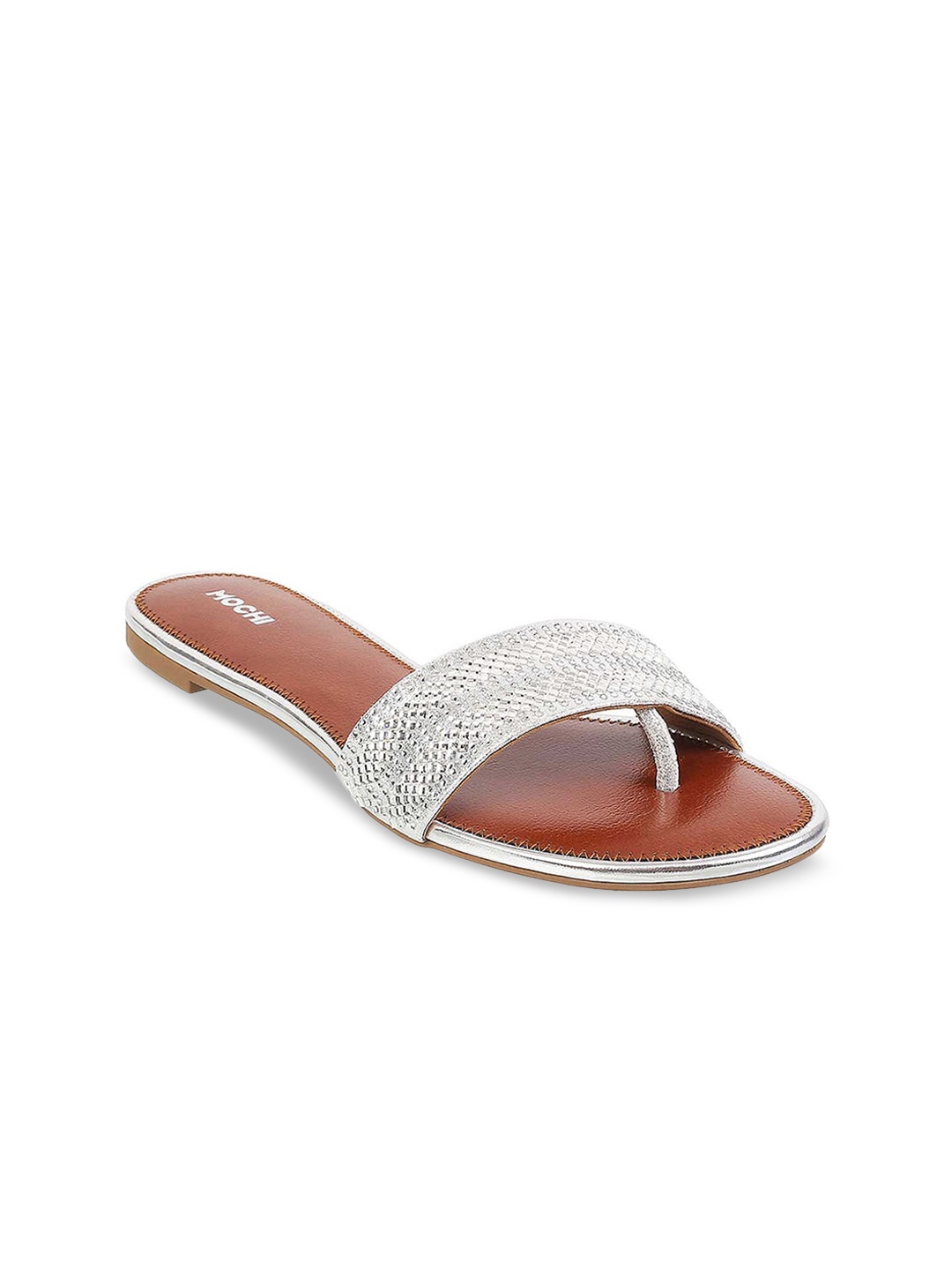 

Mochi Women Silver-Toned Embellished One Toe Flats
