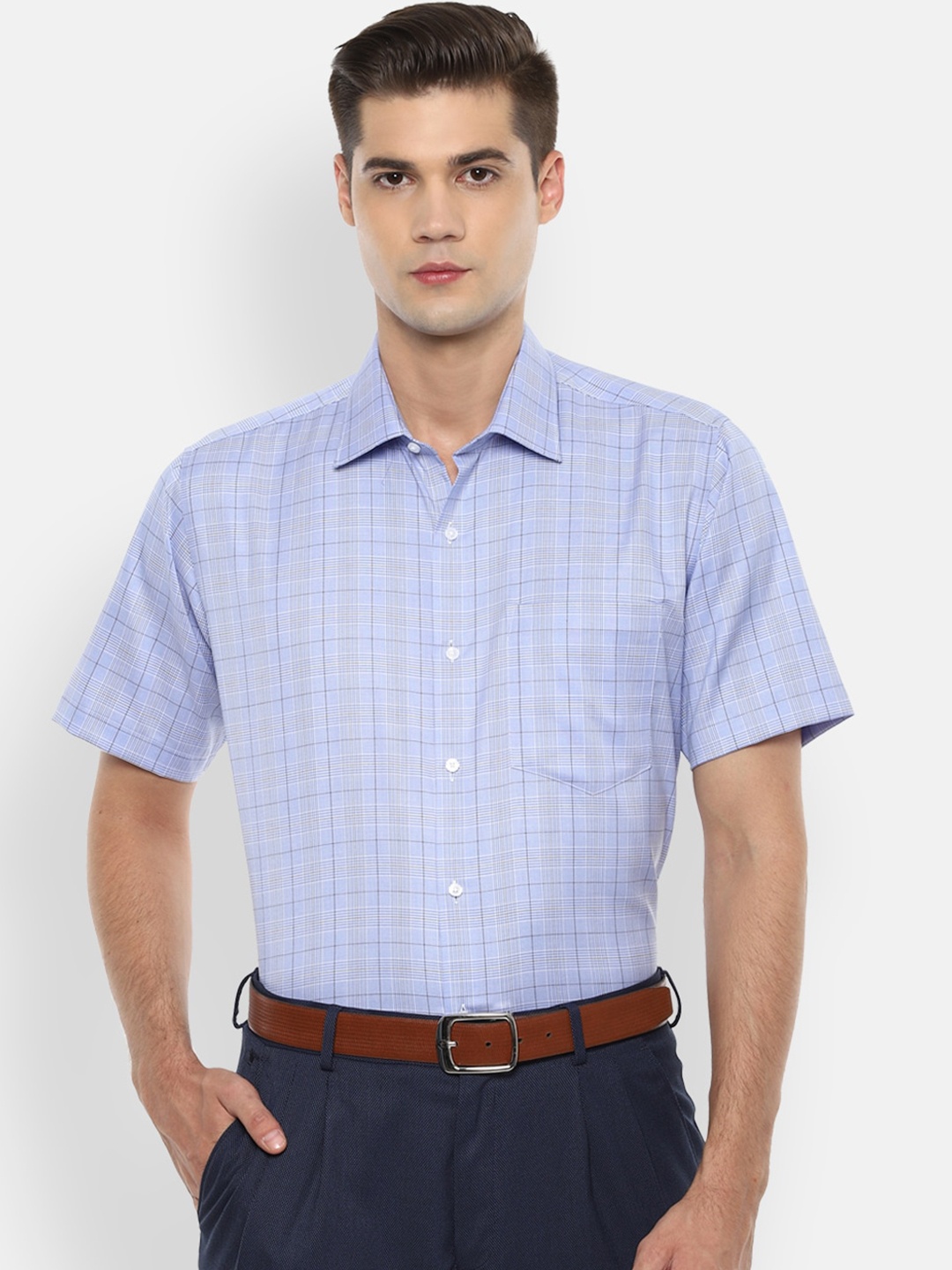 

Van Heusen Men Blue & White Regular Fit Checked Formal Shirt