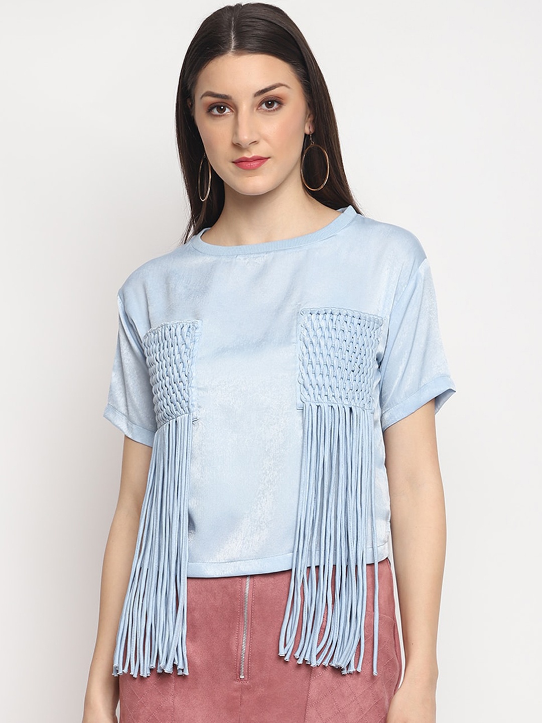 

OTORVA Blue Fringed Satin Top