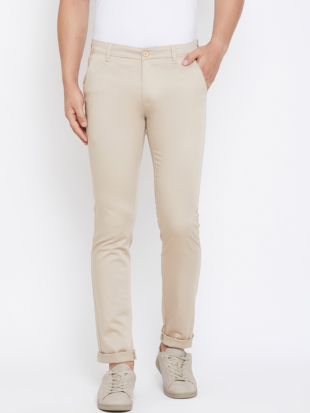 

Canary London Men Beige Slim Fit Solid Regular Trousers