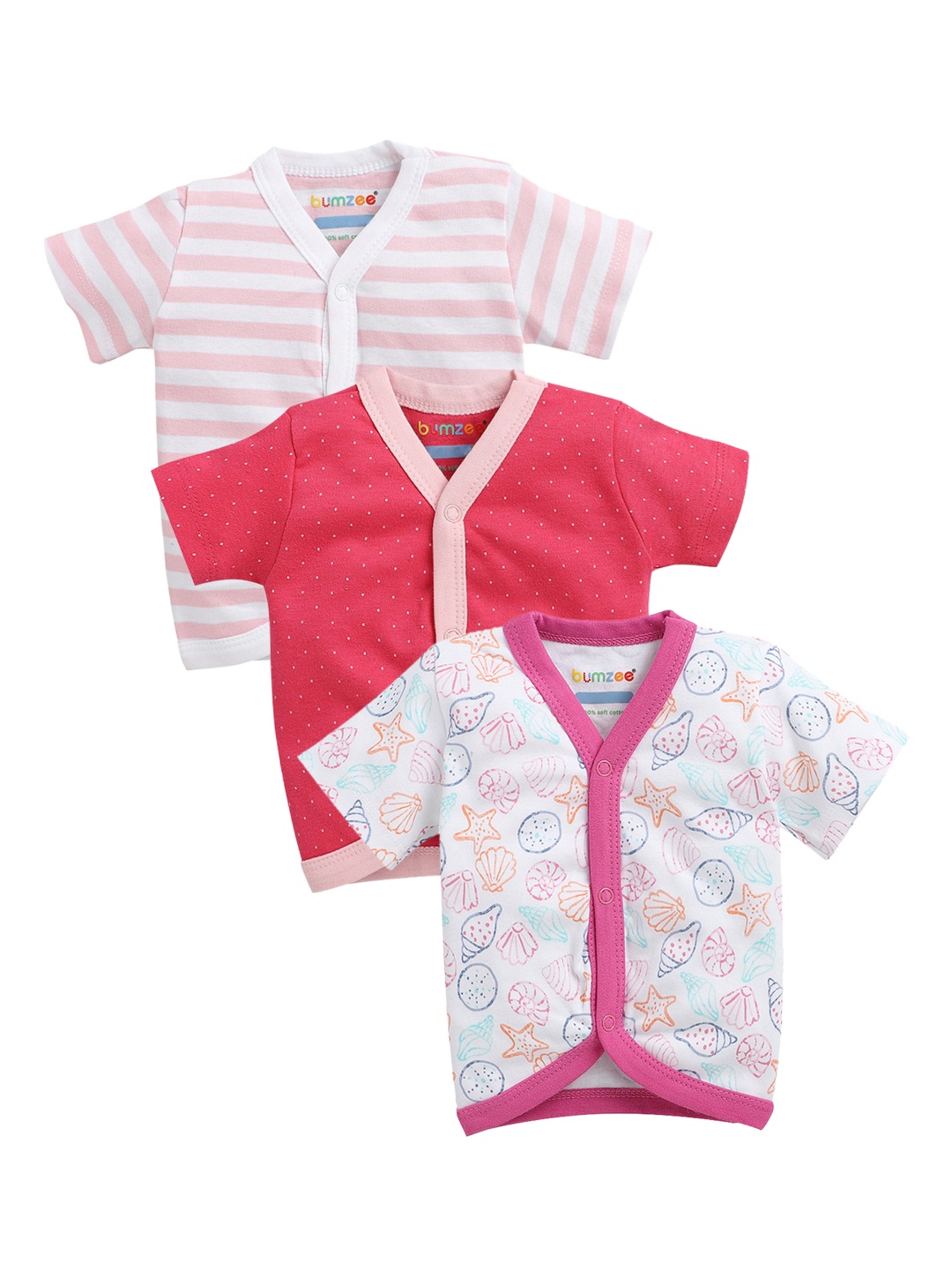 

BUMZEE Infant Unisex Pack of 3 Cotton Jhablas, Pink